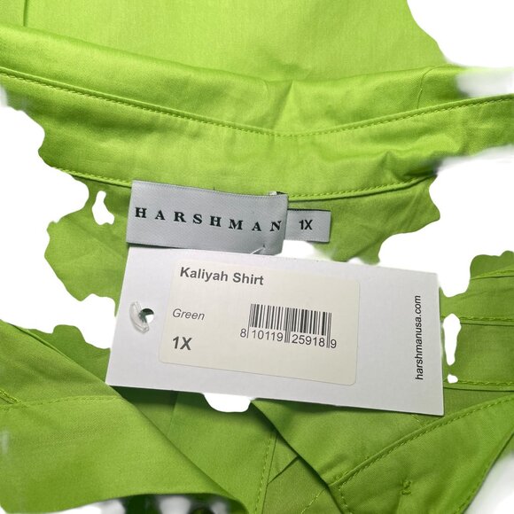 Harshman Kaliyah Pleated Button-Up Shirt – Green – Size 1X – NWT - Picture 3 of 6